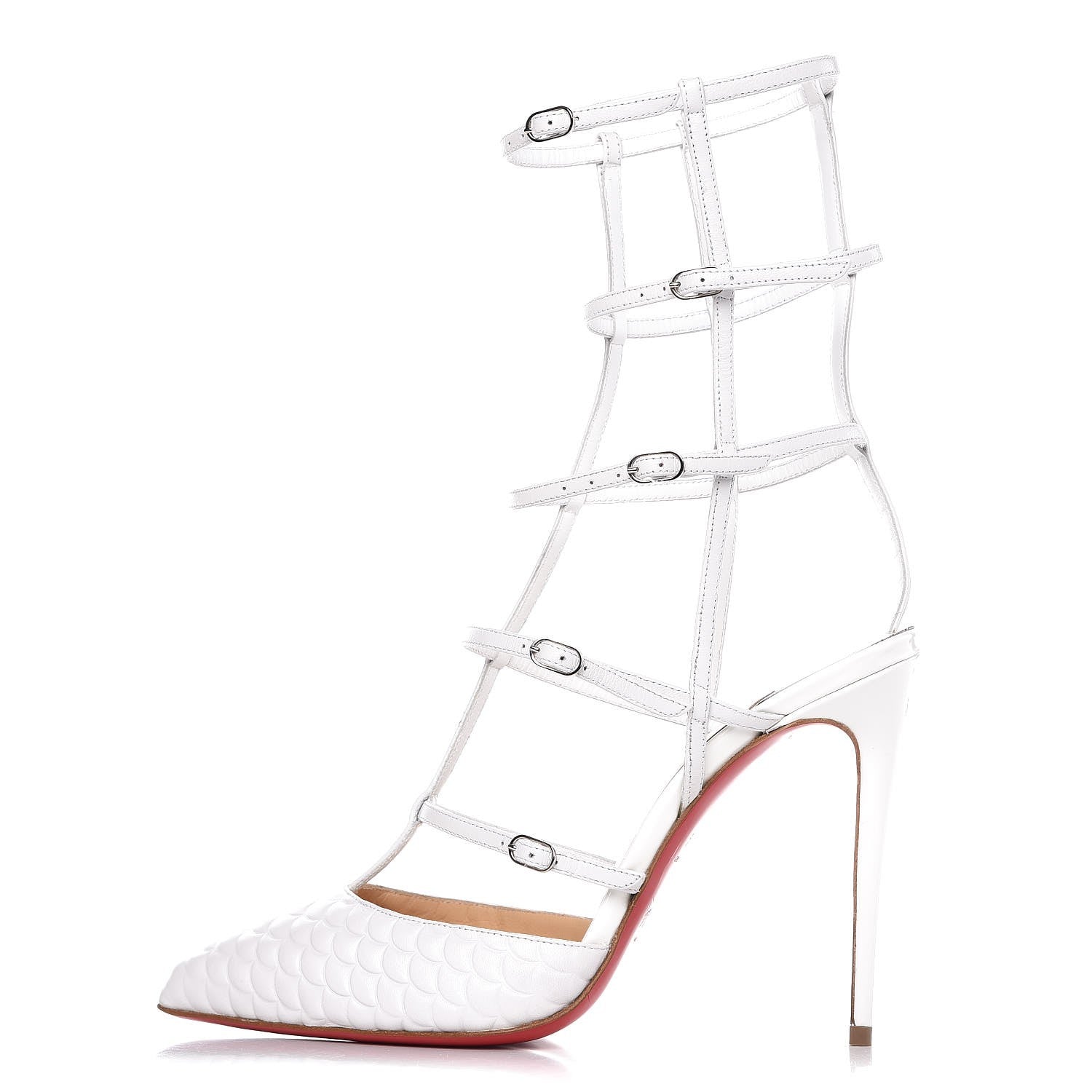 Christian Louboutin Kid Patent Scallop Kadreyana 100 Pumps 38.5 Latte 1 of 9