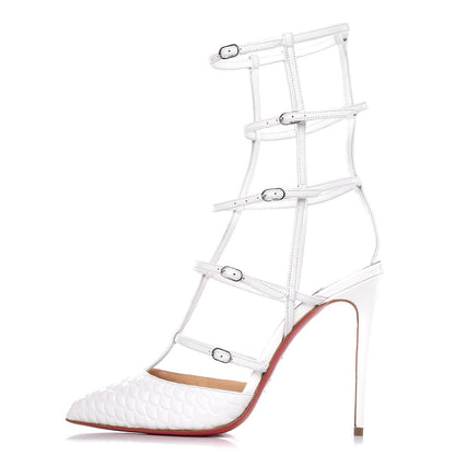 Christian Louboutin Kid Patent Scallop Kadreyana 100 Pumps 38.5 Latte 1 of 9