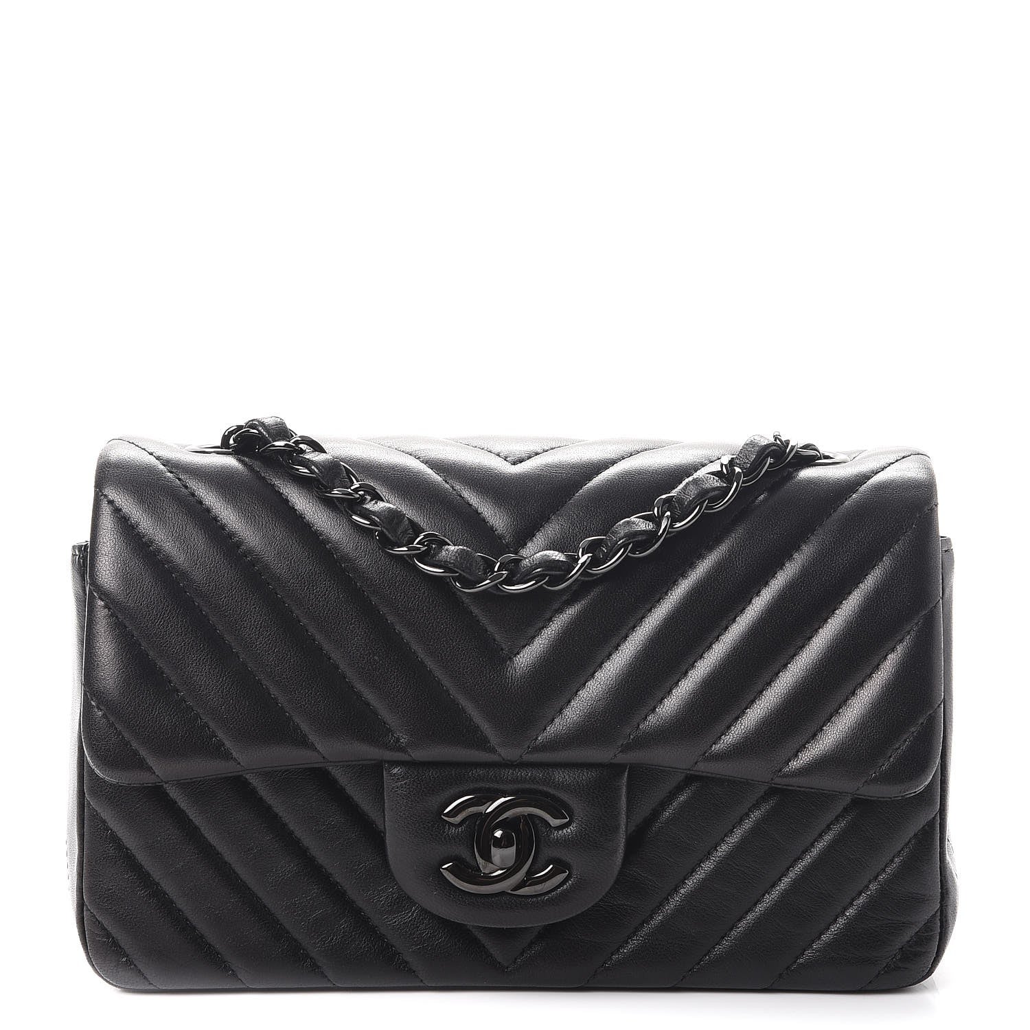 Chanel Lambskin Chevron Quilted Mini Rectangular Flap So Black 1 of 8