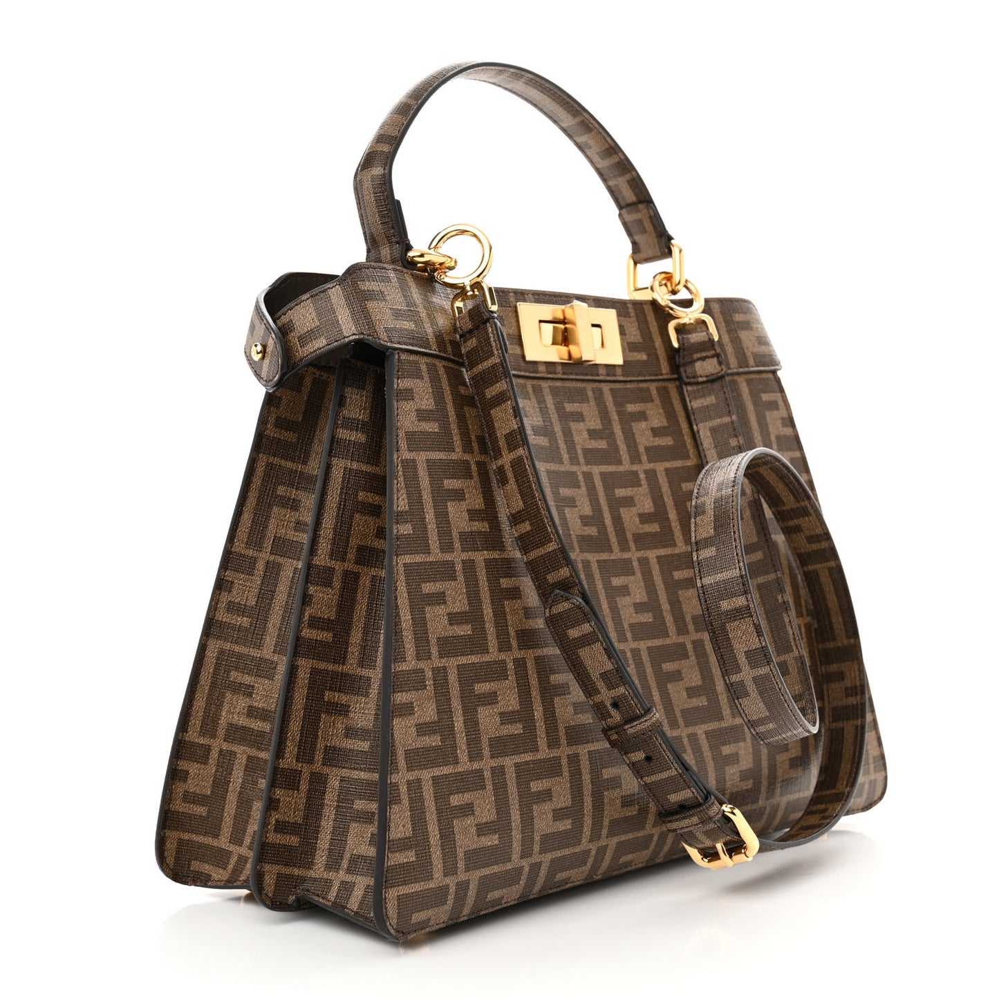 Glazed Fabric Vitello FF 1974 Hairdo Girls Inlay Medium Peekaboo Iconic Satchel Mogano Panna Multicolor