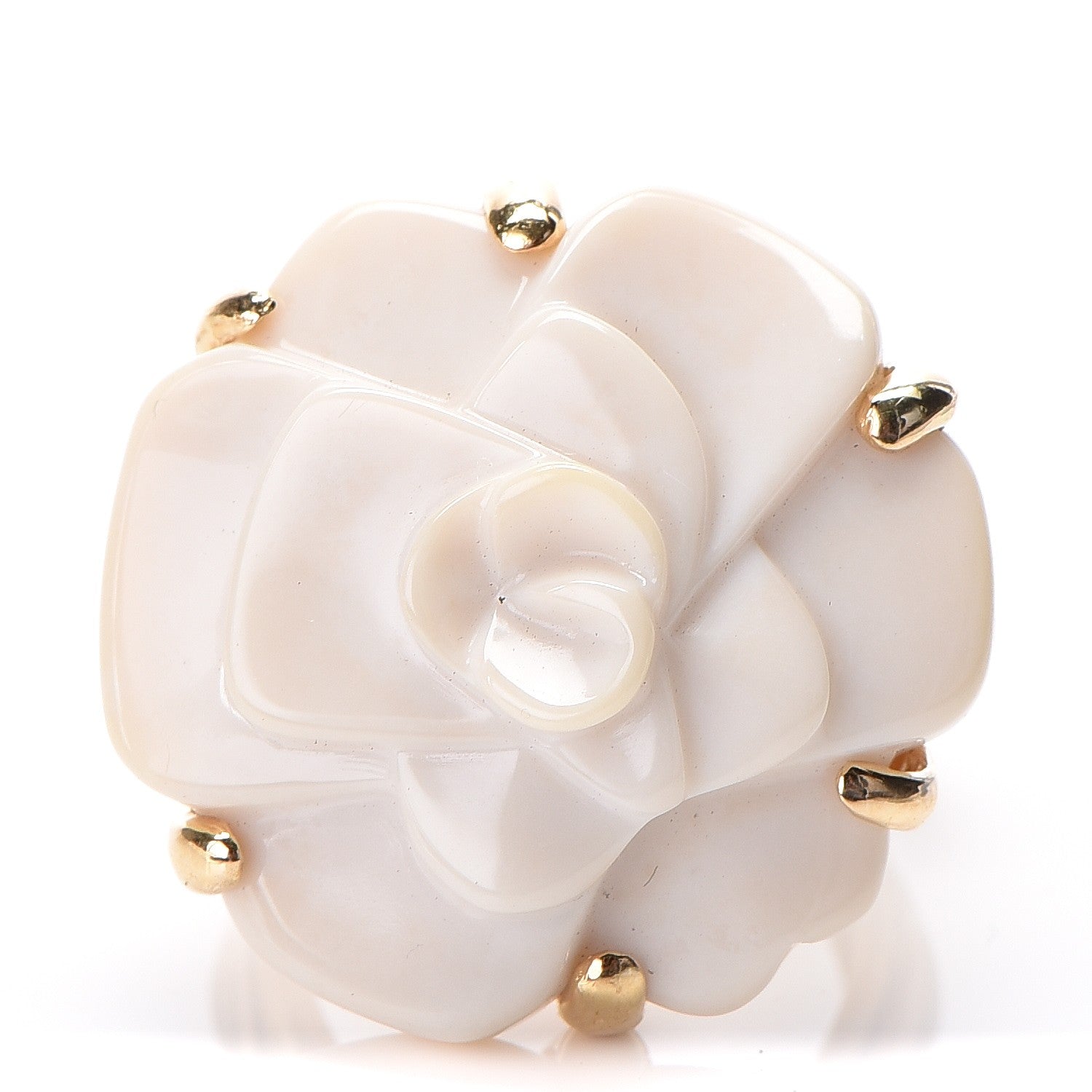 Chanel 18K Yellow Gold White Ceramic Camelia Cachlonj Ring 6.25 1 of 5