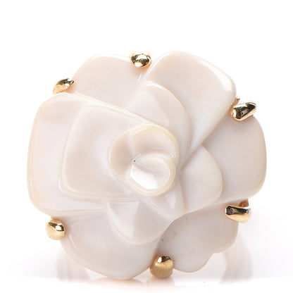 Chanel 18K Yellow Gold White Ceramic Camelia Cachlonj Ring 6.25 1 of 5