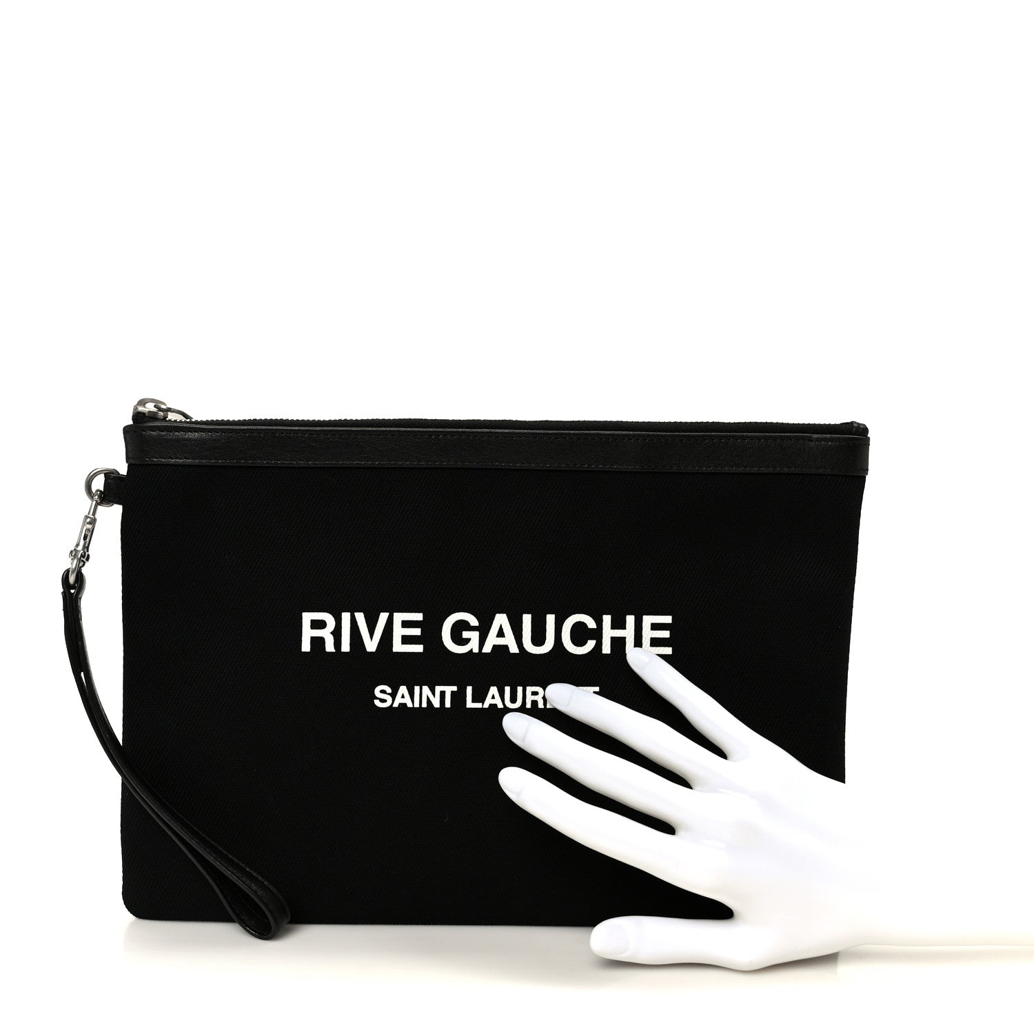 Saint Laurent Linen Canvas Rive Gauche Zipped Pouch Black 2 of 9