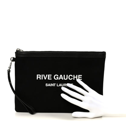 Saint Laurent Linen Canvas Rive Gauche Zipped Pouch Black 2 of 9