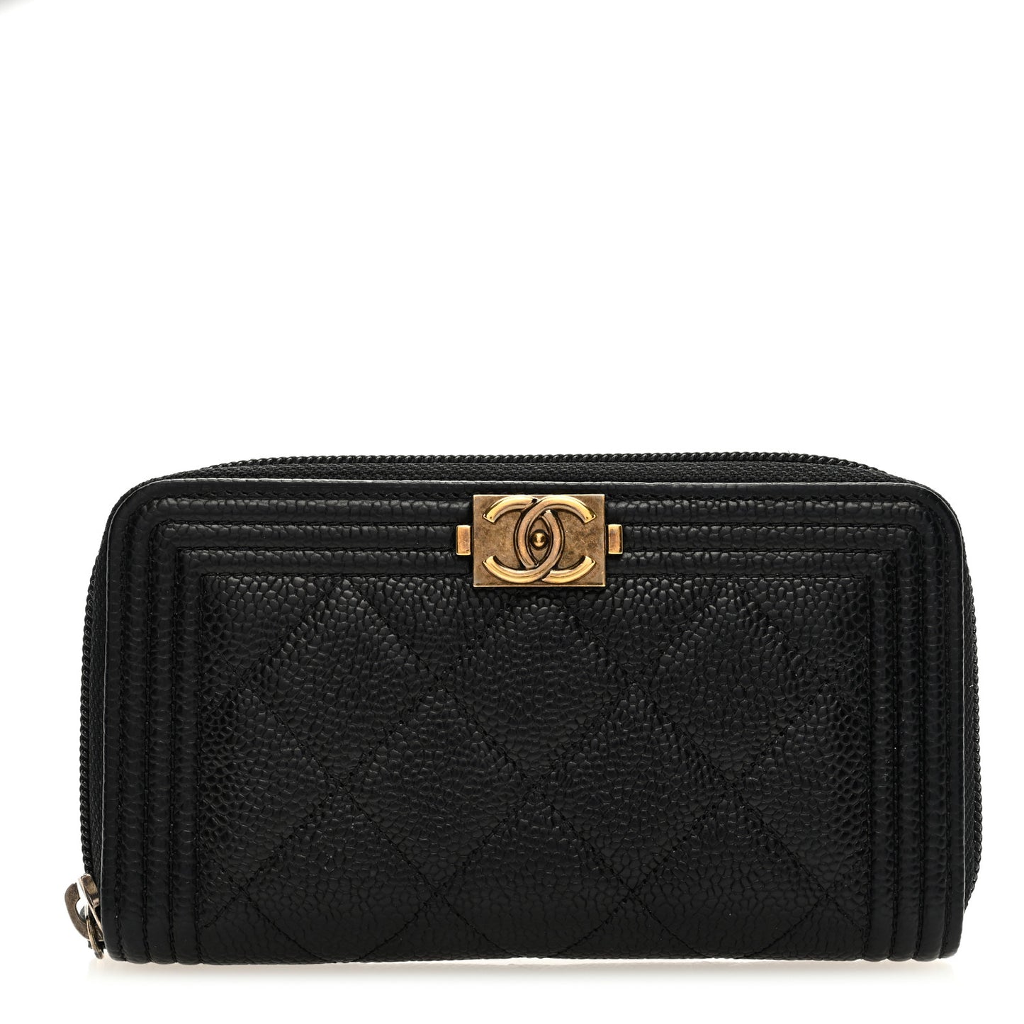 Caviar Quilted Small Boy Zip Around Wallet Black