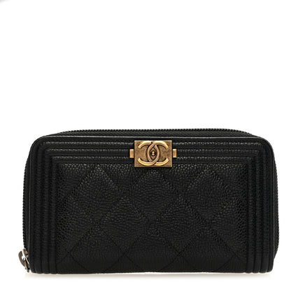 Chanel Caviar Quilted Small Boy Zip Around Wallet Black 1 of 6