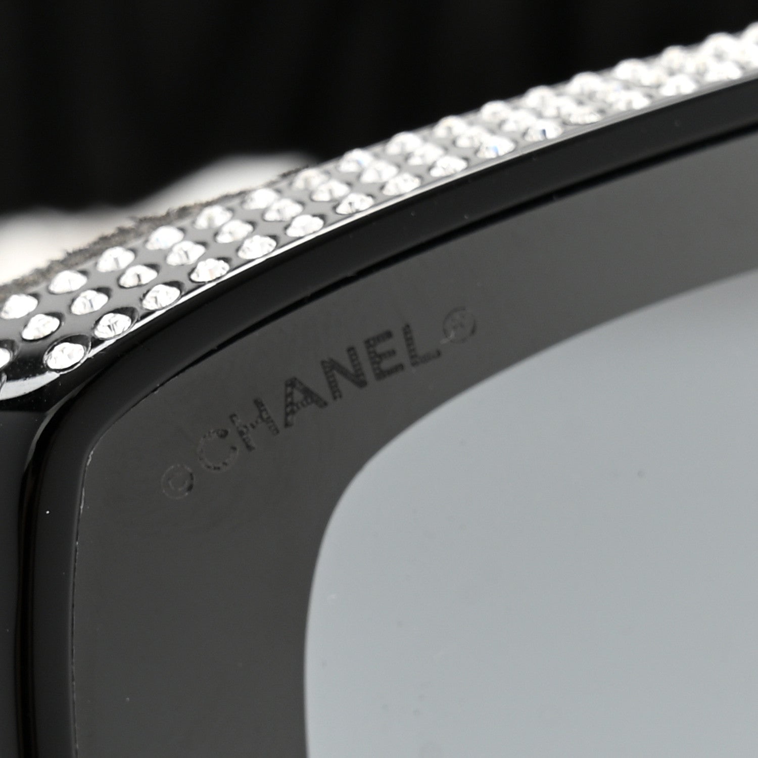 Chanel Crystal Acetate Technical Satin Shield Sunglasses Black 6 of 7