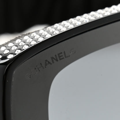 Chanel Crystal Acetate Technical Satin Shield Sunglasses Black 6 of 7