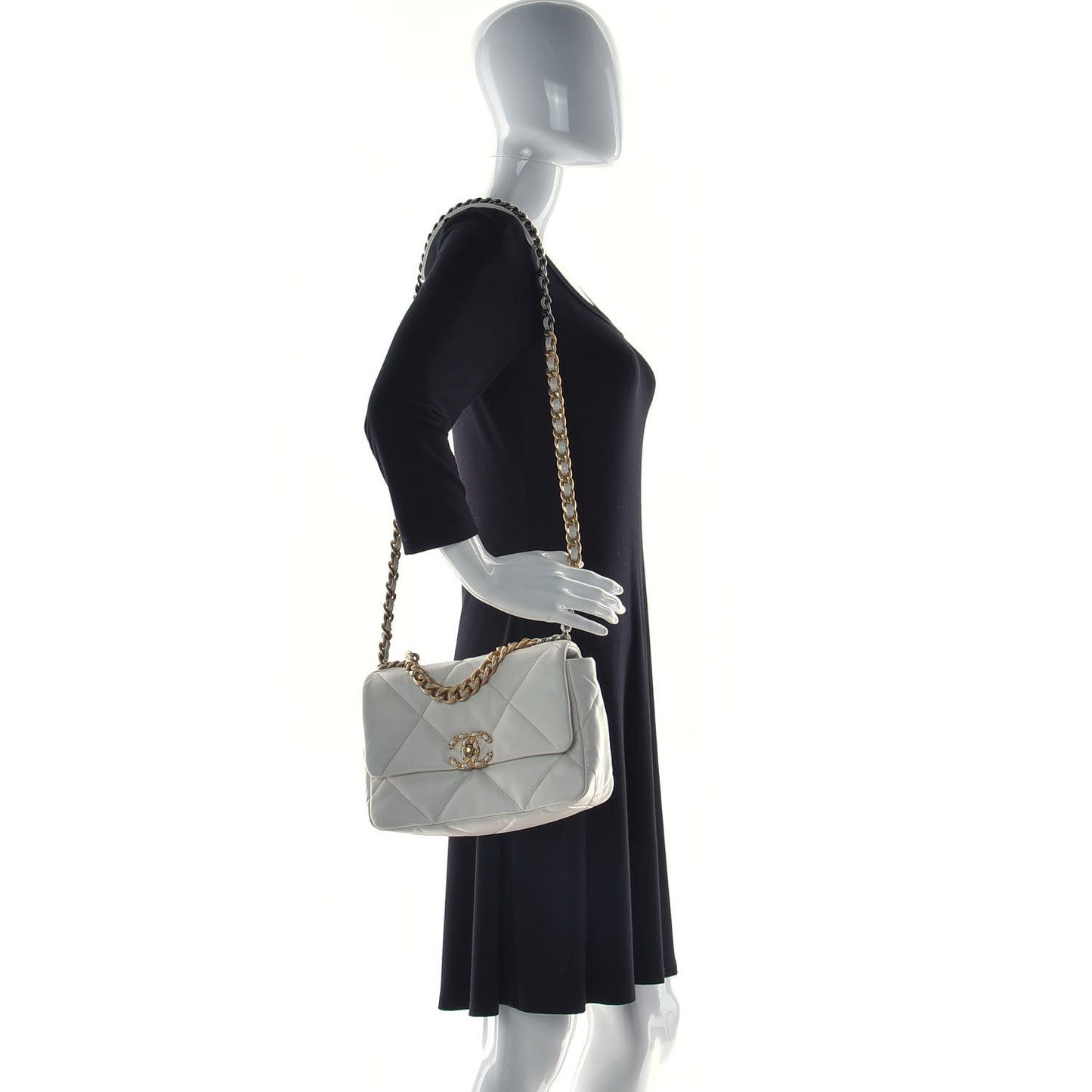 Goatskin Quilted Medium Chanel 19 Flap White