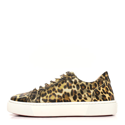 Christian Louboutin Calfskin Coins Leopard Womens Vieirissima Flat Sneakers 40 Gold 1 of 8