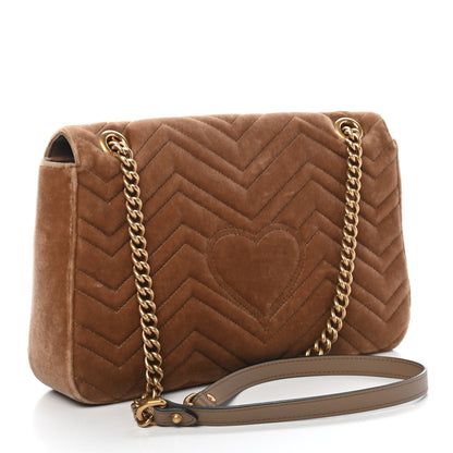Gucci Velvet Matelasse Medium GG Marmont Shoulder Bag Taupe 3 of 9
