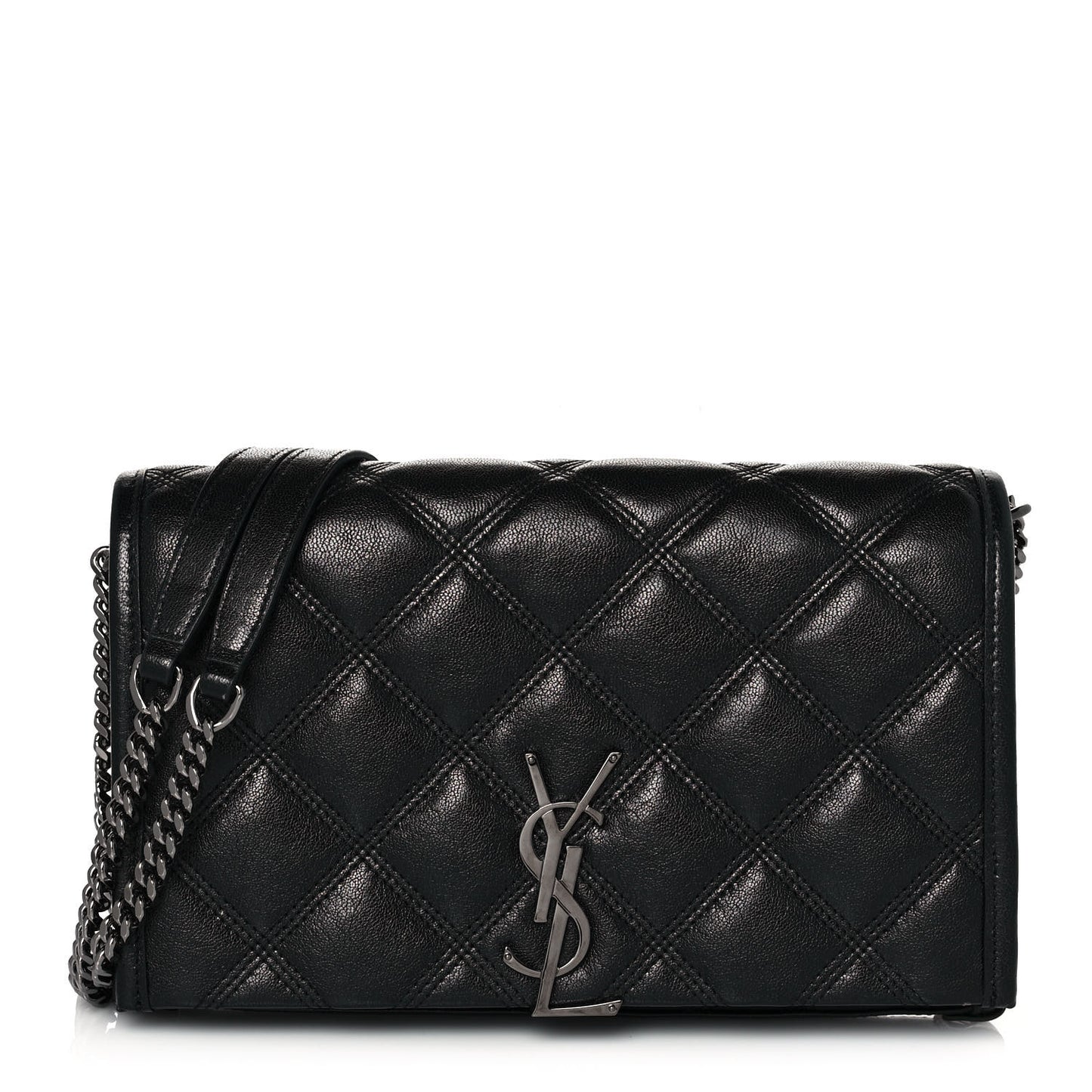 Lambskin Diamond Quilted Becky Chain Wallet Black