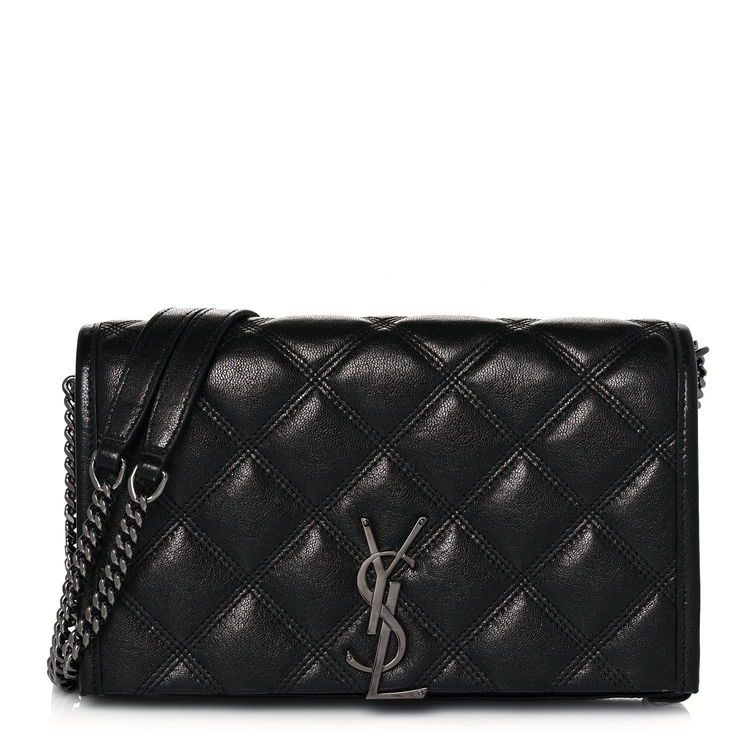 Saint Laurent Lambskin Diamond Quilted Becky Chain Wallet Black 1 of 14