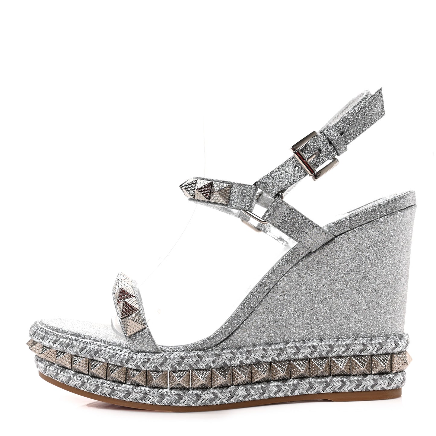 Glitter Nappa Mica Pyraclou 110 Wedge Sandals 39 Silver
