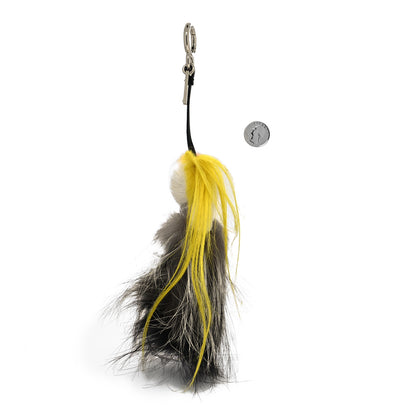 Fendi Fox Mink Goat Fur Mini Karlito Bag Charm White Black Flamingo 2 of 4
