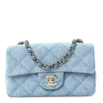 Chanel Printed Denim Quilted Mini Rectangular Flap Light Blue 1 of 12