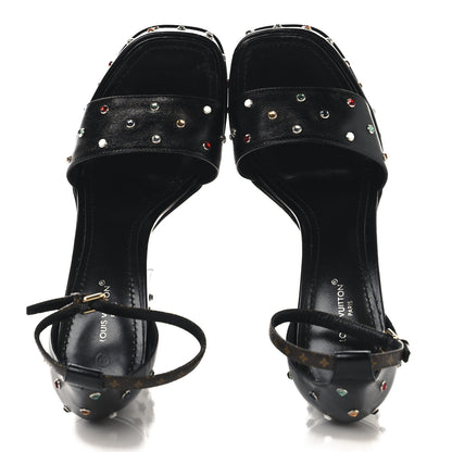 Louis Vuitton Calfskin Crystal Monogram Platform Sandals 37 Black Multicolor 2 of 9