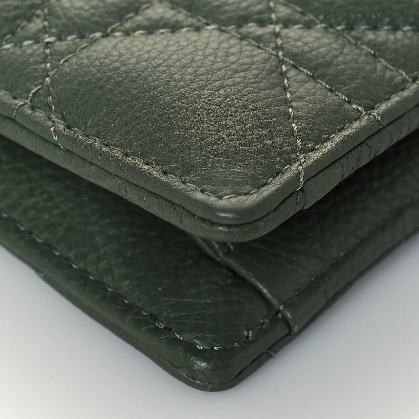Calfskin Cannage Caro Zipped Pouch With Chain Cedar Green
