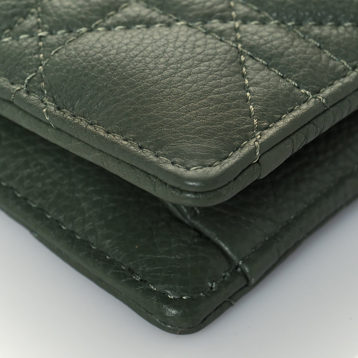 Christian Dior Calfskin Cannage Caro Zipped Pouch With Chain Cedar Green 7 of 11