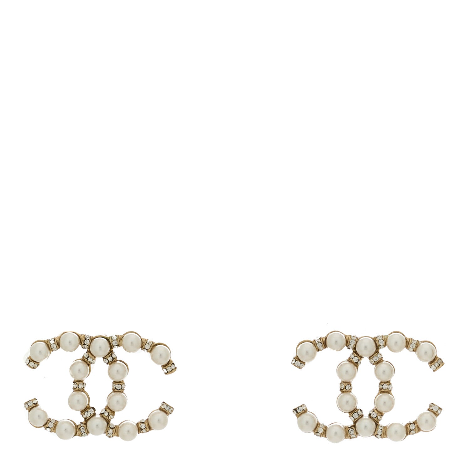 Chanel Pearl Crystal Nefertiti CC Earrings Gold 1 of 4