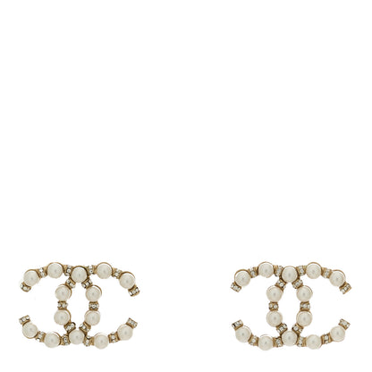 Chanel Pearl Crystal Nefertiti CC Earrings Gold 1 of 4