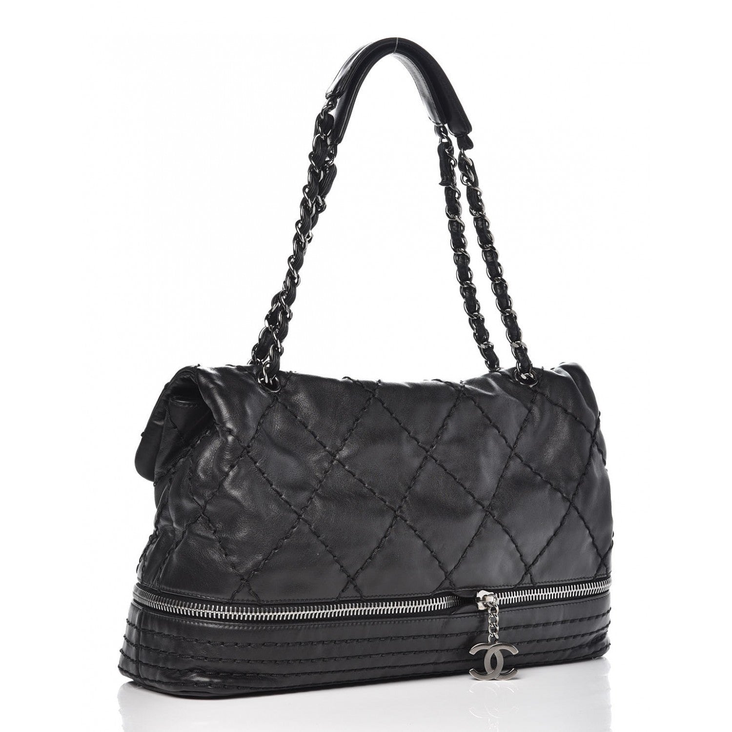 Chanel Calfskin Stitched Large Expandable Flap Bag Black 3 of 10