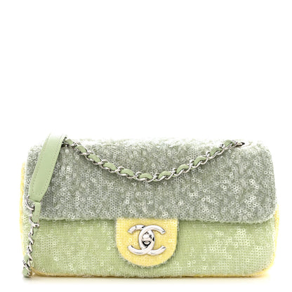 Chanel Sequin Waterfall Flap Green Light Green Yellow 1 of 10