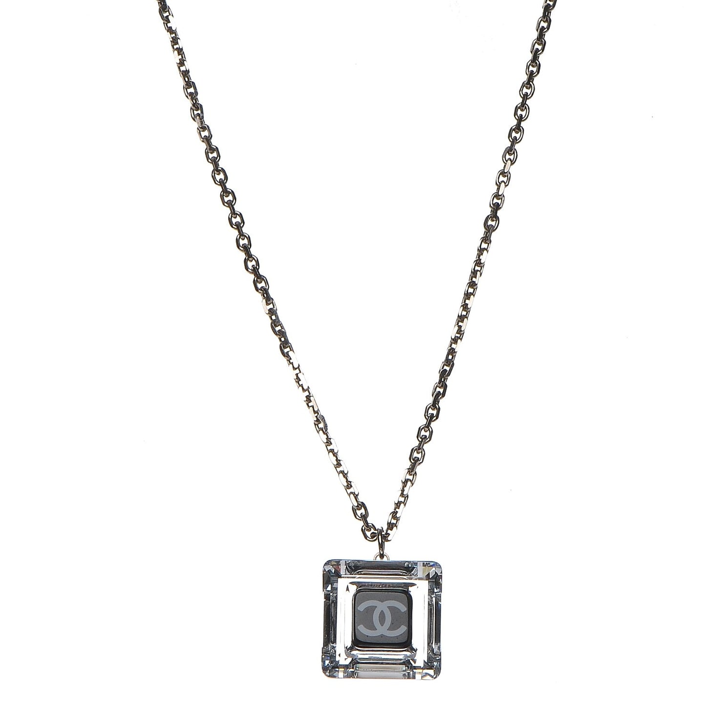 Lucite CC Square Charm Necklace