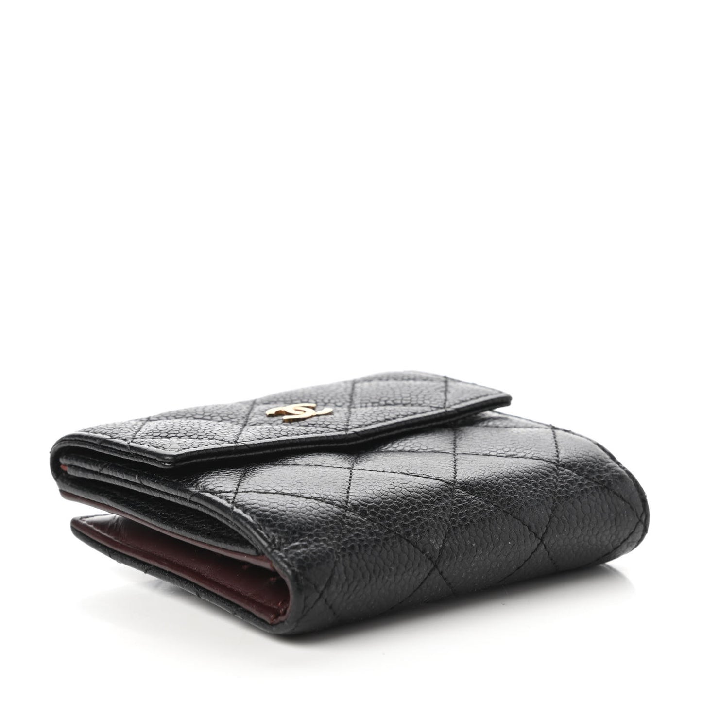 Caviar Quilted Compact French Flap Wallet Black