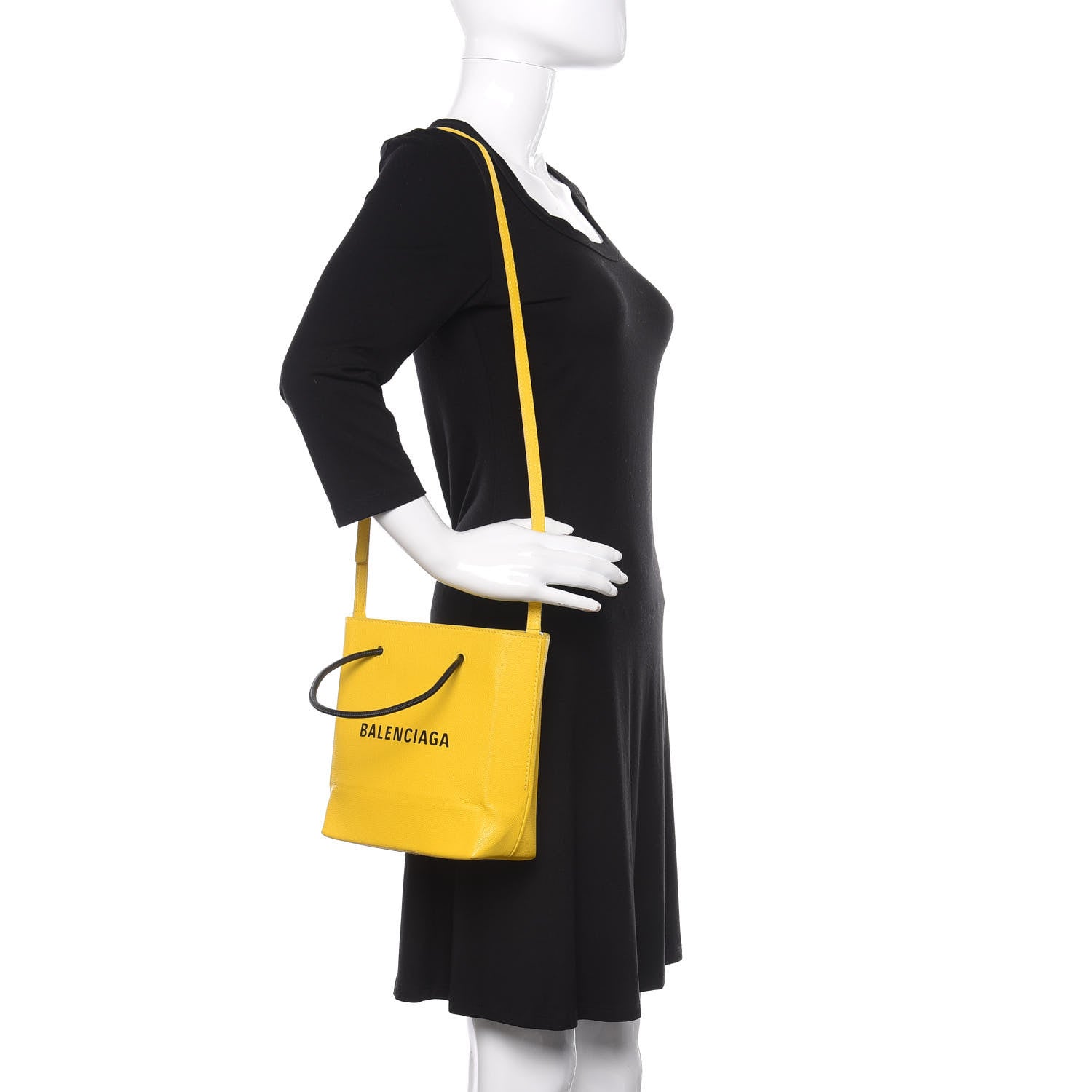 Balenciaga Heritage Calfskin Logo XXS Shopping Tote Jaune Primaire Black 2 of 10