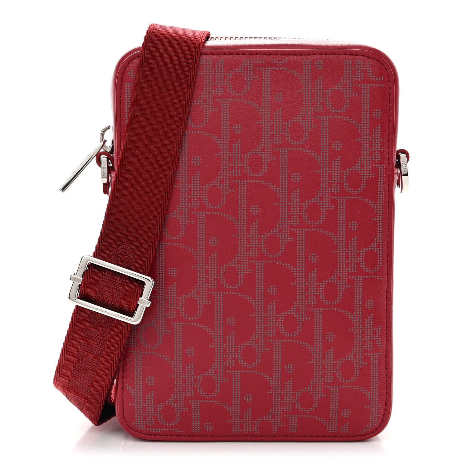 Christian Dior Calfskin Oblique Galaxy Perforated World Tour Messenger Pouch Red White 1 of 10