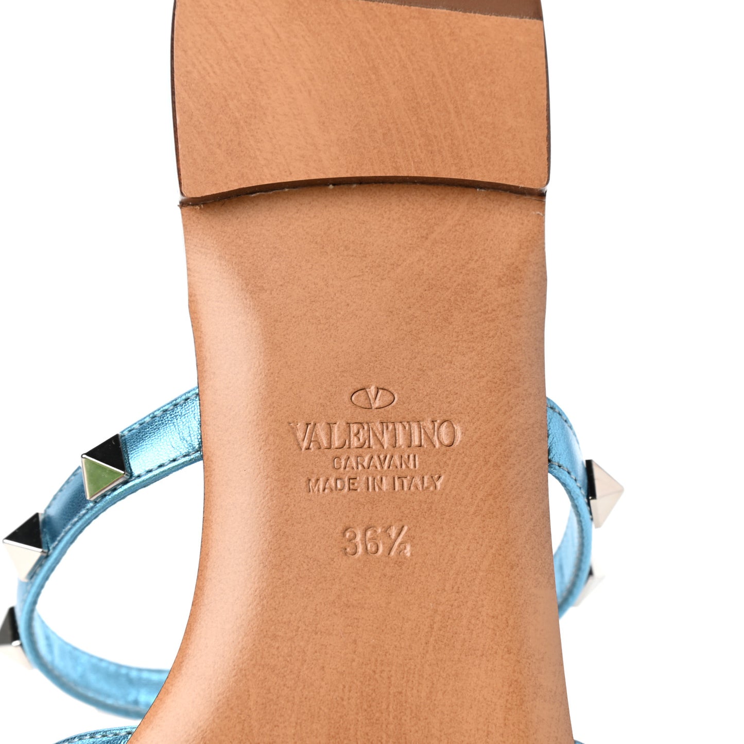 Metallic Nappa Rockstud Caged Flat Slide Sandals 36.5 Cerulean