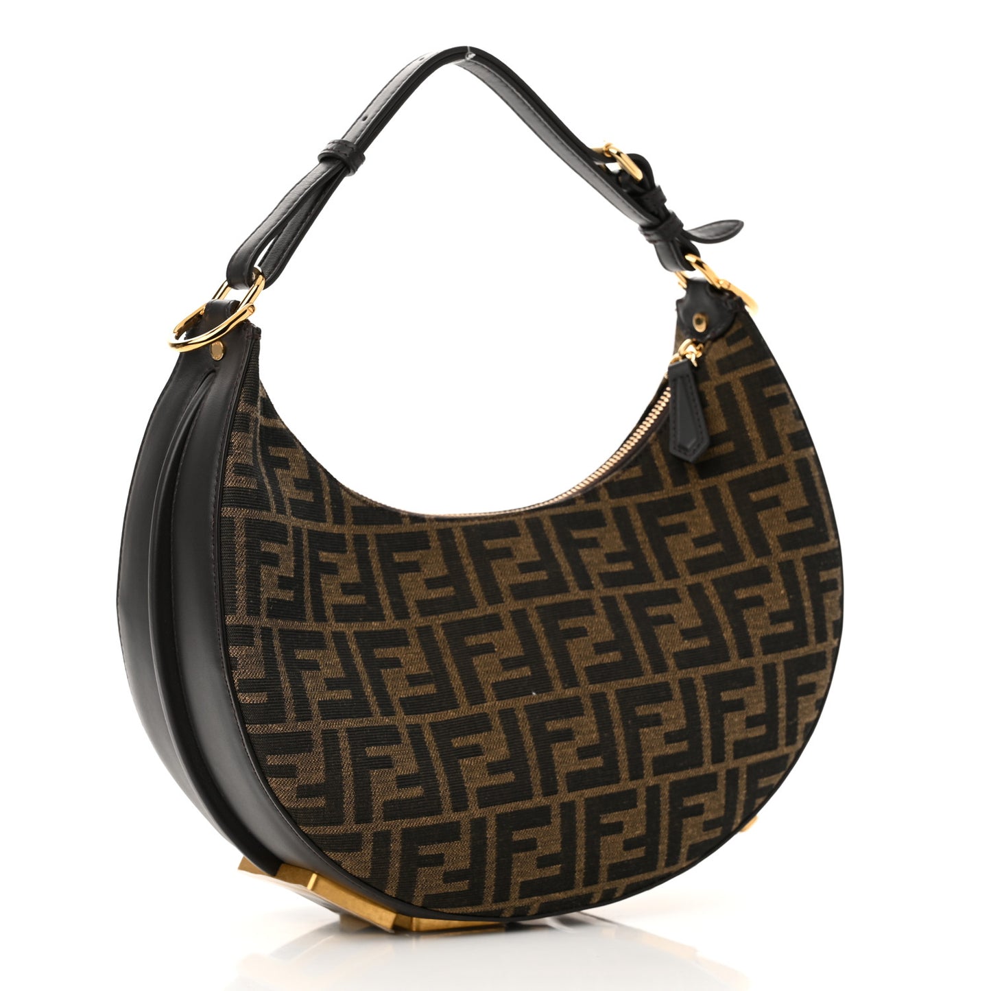 Fabric Jacquard Vitello Grace FF 1974 Small Fendigraphy Hobo Bag Tobacco Moro Ebano