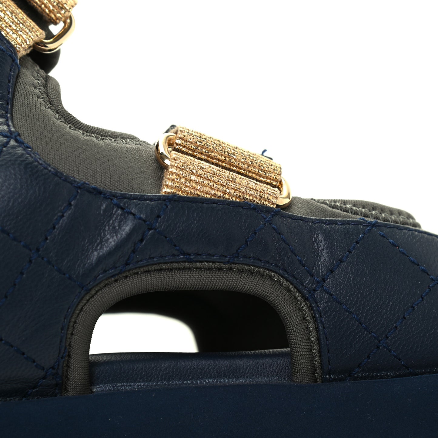 Goatskin Fabric Gladiator Sandals 36 Navy Blue Light Grey Yellow