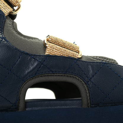 Chanel Goatskin Fabric Gladiator Sandals 36 Navy Blue Light Grey Yellow 10 of 11