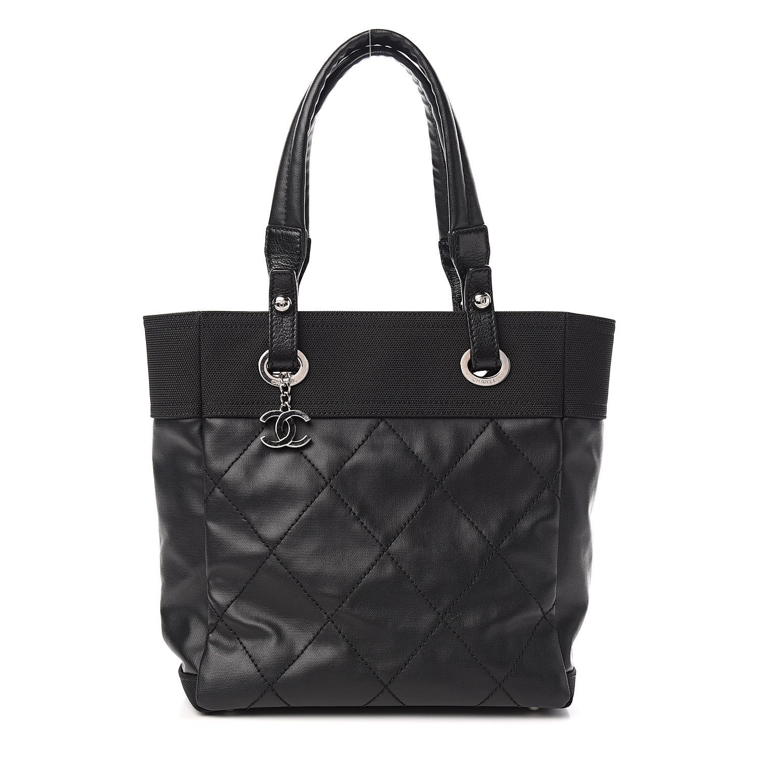 Chanel Coated Canvas Quilted Small Paris Biarritz Tote Black 1 of 10