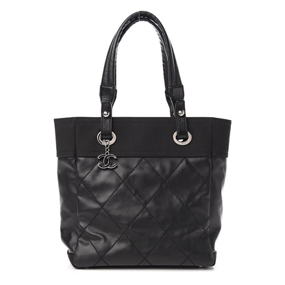 Chanel Coated Canvas Quilted Small Paris Biarritz Tote Black 1 of 10
