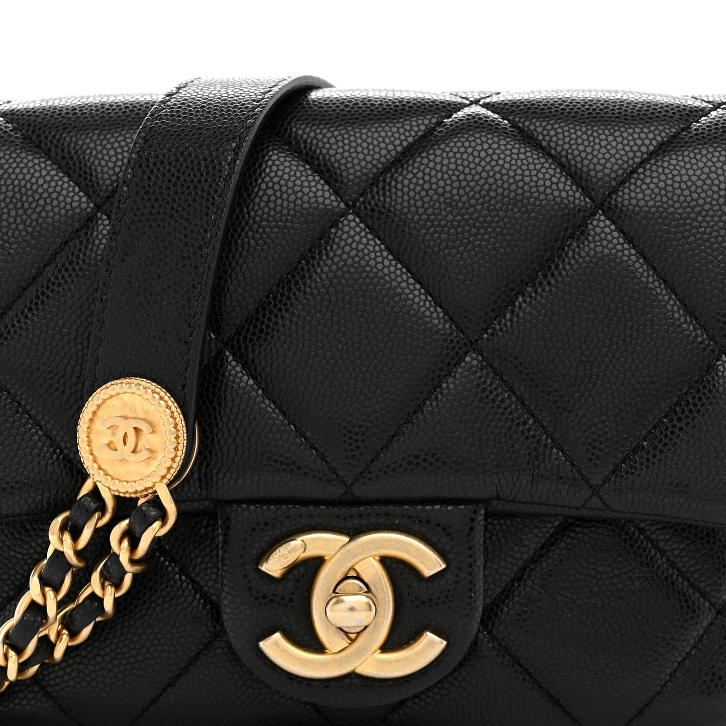 Caviar Quilted Mini Twist Your Buttons Flap Black