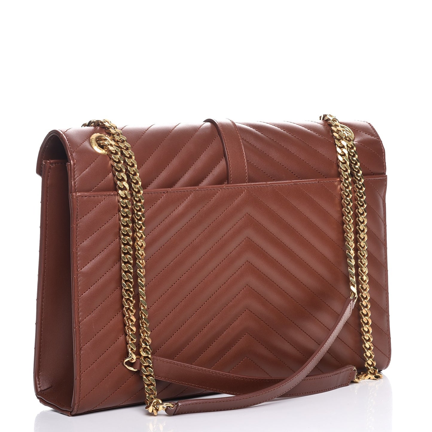 Smooth Calfskin Matelasse Chevron Large Monogram Satchel Brown
