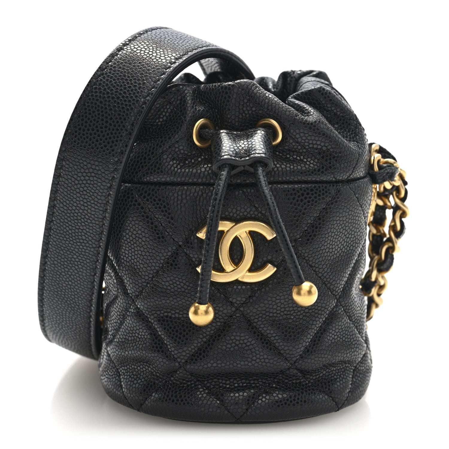 Chanel Caviar Quilted Twist Your Buttons Micro Bucket Bag Black 1 of 10