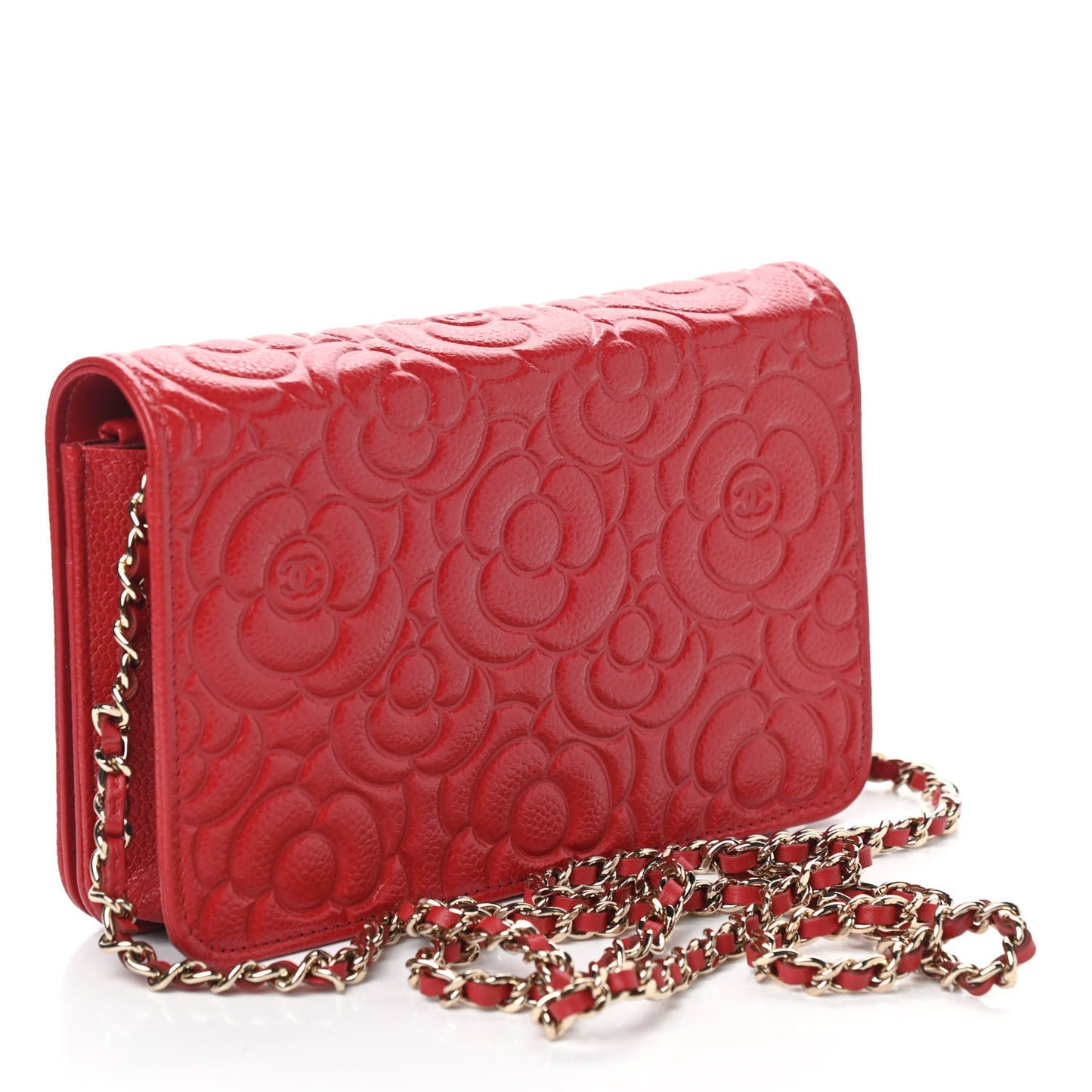 Caviar Camellia Embossed Wallet On Chain WOC Red