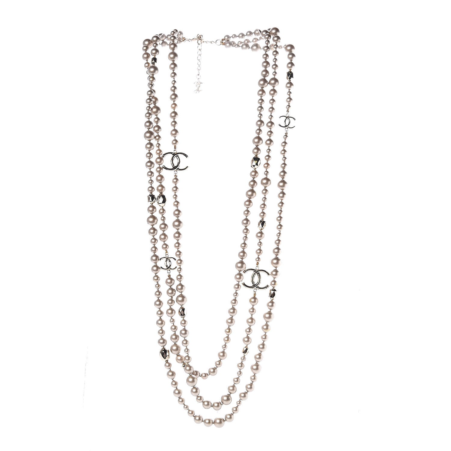 Chanel Pearl CC Multi Strand Long Necklace Golden Beige 3 of 5