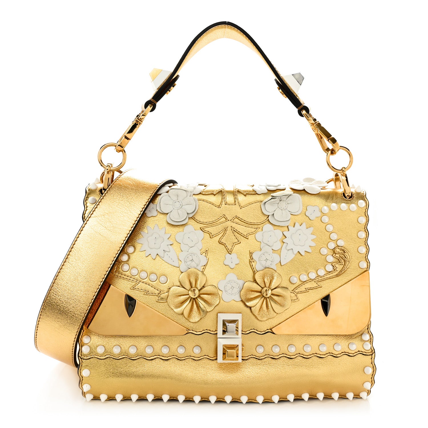 Fendi Metallic Calfskin Wonder Monster Kan I Shoulder Bag Gold 1 of 11