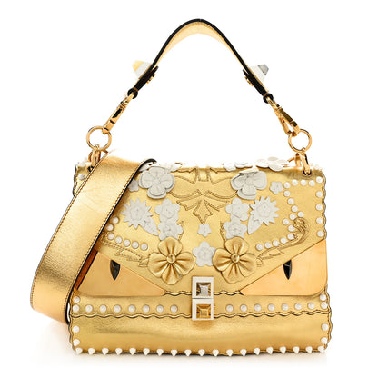 Fendi Metallic Calfskin Wonder Monster Kan I Shoulder Bag Gold 1 of 11
