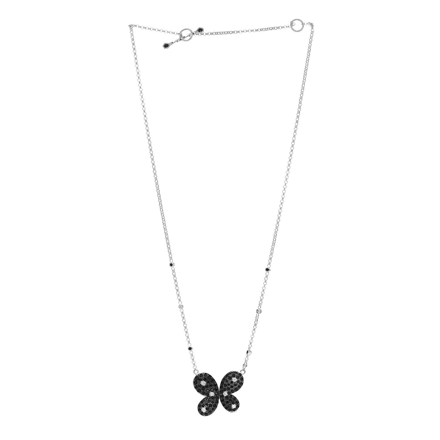 Roberto Coin 18K White Gold Diamond Black Sapphire Butterfly Pendant Necklace 3 of 5