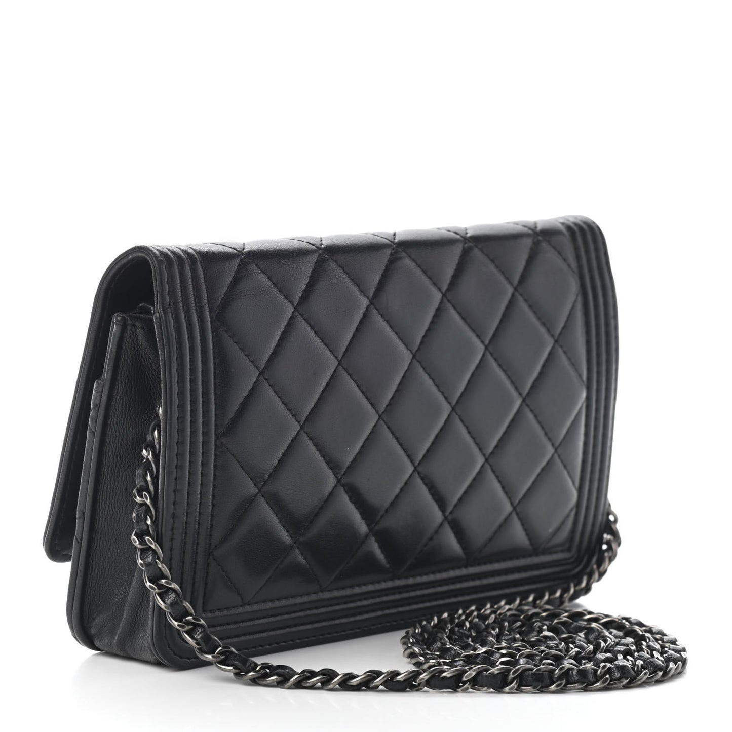 Lambskin Quilted Boy Wallet On Chain WOC Black