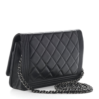 Chanel Lambskin Quilted Boy Wallet On Chain WOC Black 3 of 10