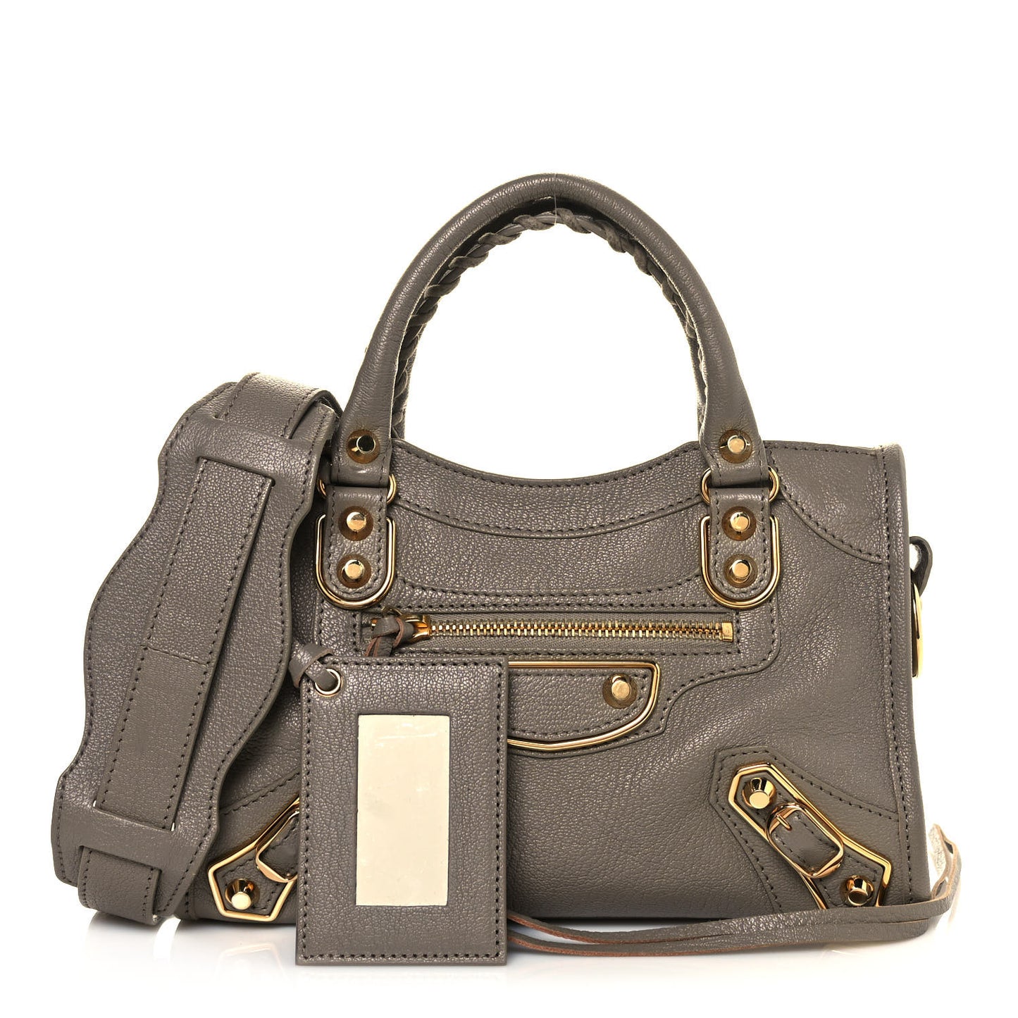 Chevre Gold Metallic Edge Hardware Mini City Gris Taupe
