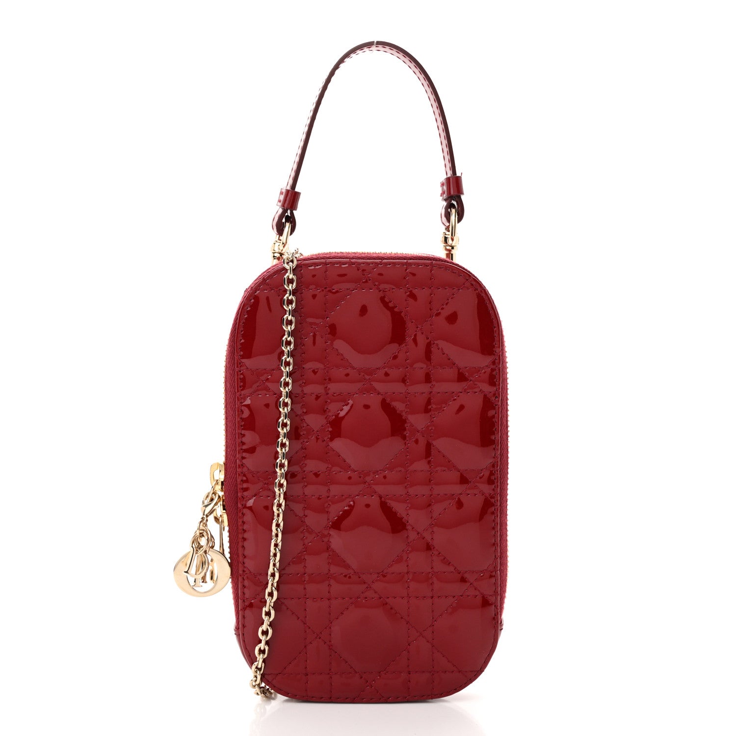 Christian Dior Patent Cannage Lady Dior Phone Holder Red 1 of 12