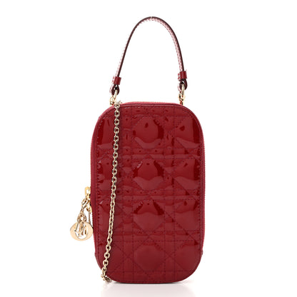 Christian Dior Patent Cannage Lady Dior Phone Holder Red 1 of 12